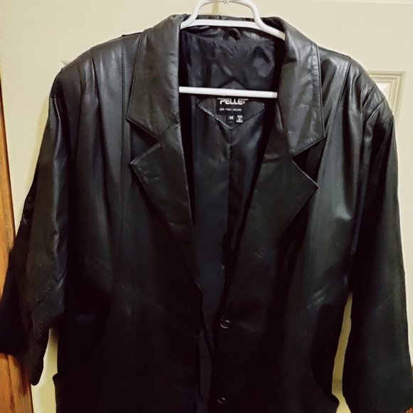 Vintage 90s PELLE New York Milano Genuine Leather Long Coat Size M - Picture 2 of 12